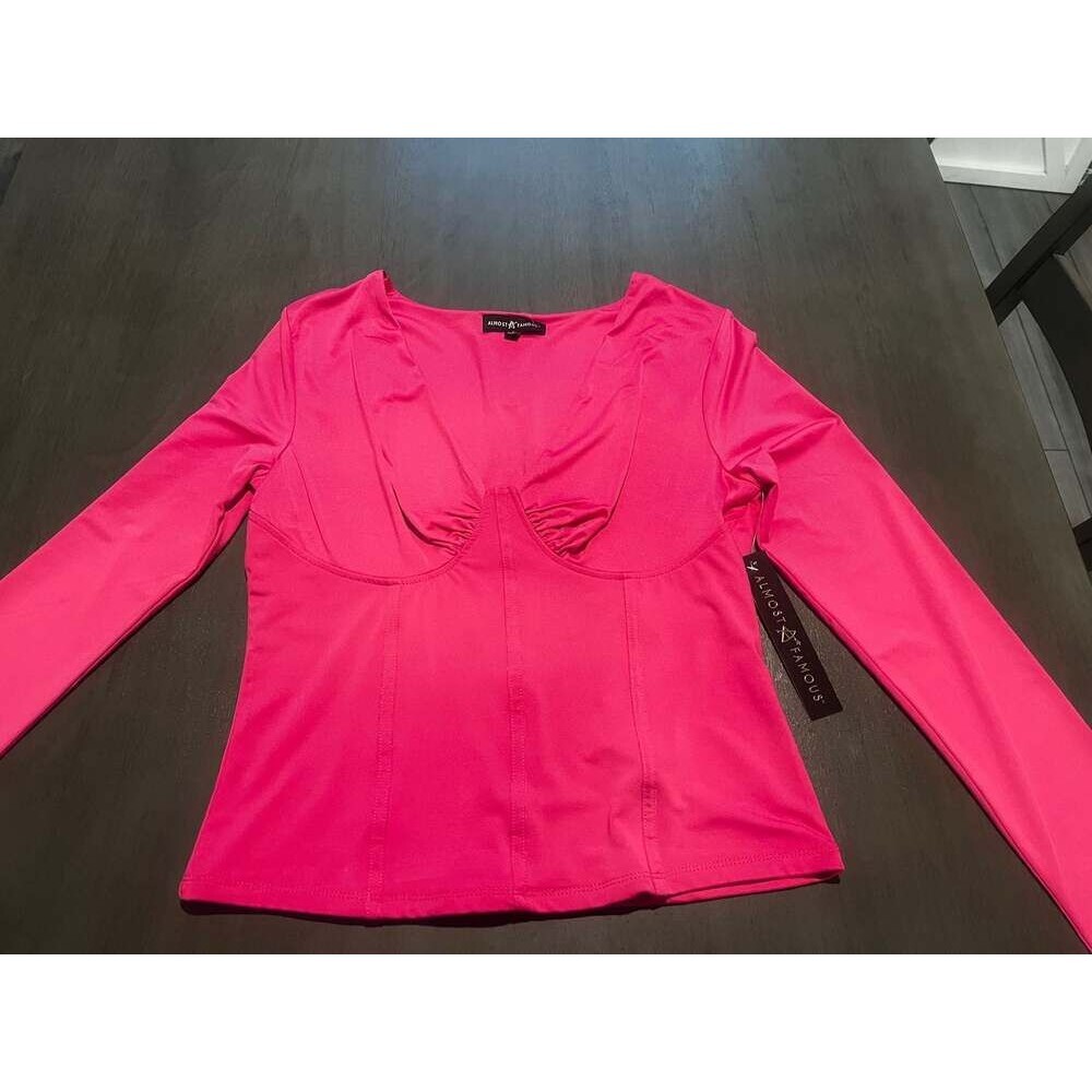 Almost Famous Women's Pink Corset Style Long Sleeve Top Size L